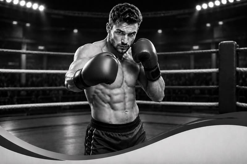 Ein Boxer mit Boxhandschuhen in einem Boxring