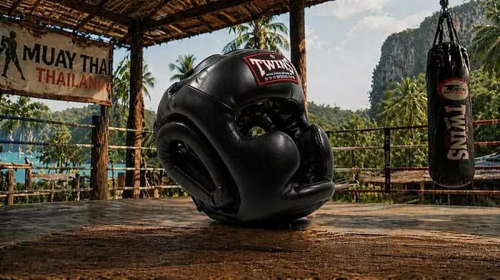 Bild mit einem schwarzen Kopfschutz für das Boxen