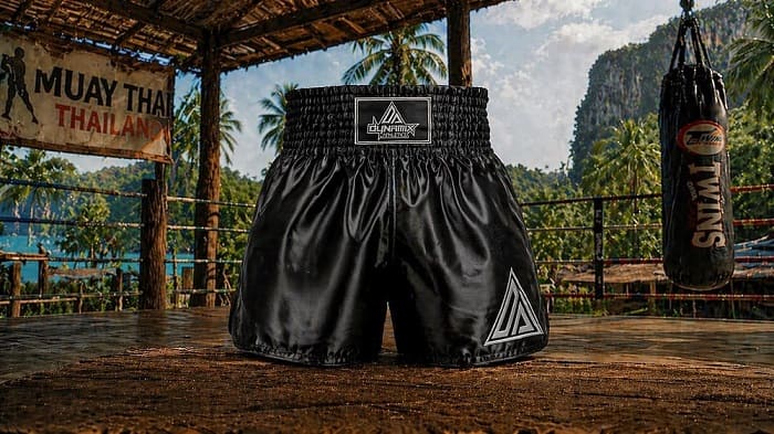 Bild mit einer schwarzen kurzen Muay Thai Shorts für das Thaiboxen
