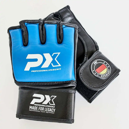 PX MMA Handschuhe Schwarz/Blau Leder