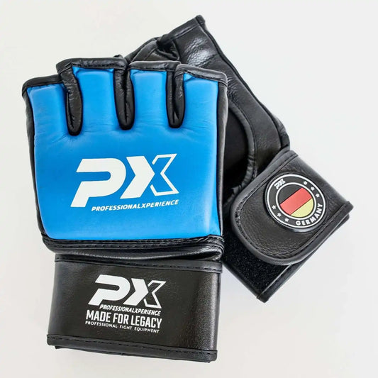 PX MMA Handschuhe Schwarz/Blau Leder