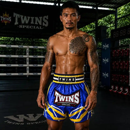 Twins Muay Thai Shorts TTBL Racing Blau/Gelb