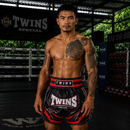 Twins Muay Thai Shorts TTBL Racing Schwarz/Rot
